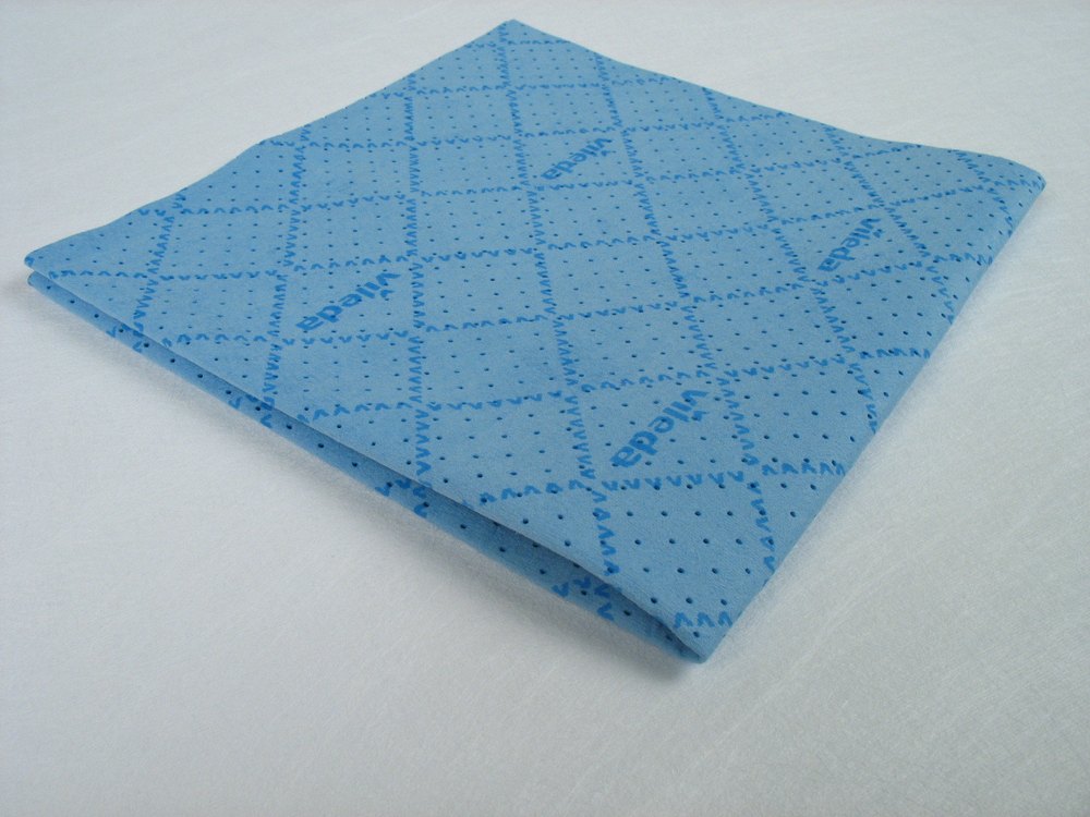 A folded blue microfiber cloth
